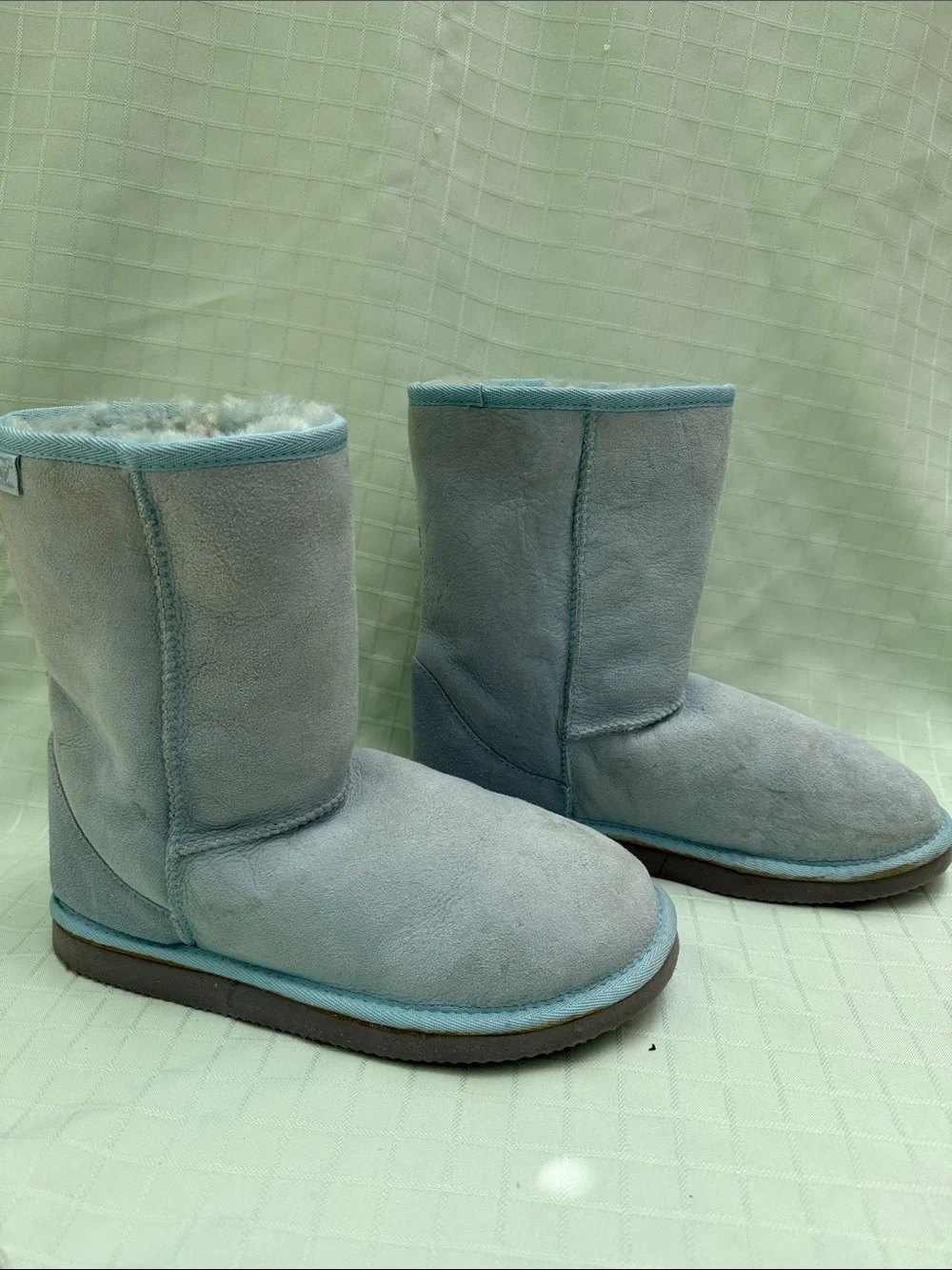 Vintage Light Blue Shearling Lined Short Boots